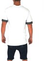 Malu Shoes T- shirt basic uomo cotone bianco modello over con inserti in tessuto grigio su maniche e petto girocollo made in italy