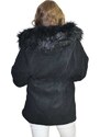 K-ZELL Parka donna giacca giubbotto invernale over pipistrello in ciniglia nero zip bottoni pelliccia interna ecologica caldo