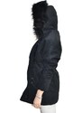 K-ZELL Parka donna giacca giubbotto invernale over pipistrello in ciniglia nero zip bottoni pelliccia interna ecologica caldo