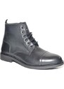 Malu Shoes Anfibio vintage in vera pelle nero spazzolato fondo gomma lacci in tinta chiusura con zip moda tendenza handmade