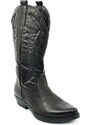 Malu Shoes Stivali donna camperos texani stile western neri con fantasia laser su pelle tinta unita altezza polpaccio