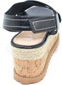 Malu Shoes Sandalo Zeppa donna nero basso comoda con fondo in spago incrocio alla geisha strappo moda positano