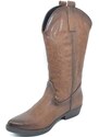 Malu Shoes Stivali donna camperos texani stile western marroni spazzolati con fantasia laser su pelle tinta unita altezza polpaccio