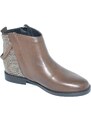 Malu Shoes Stivaletto donna in vera pelle marrone con zip laterale borchie piccole retro zeppa interna para handmade in italy