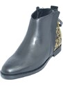 Malu Shoes Stivaletto donna vera pelle di nappa nera con zip laterale borchie piccole maculato zeppa para interna handmade in italy