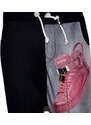 Malu Shoes Pantaloni jogger cavallo basso uomo nero con elastico e coulisse stampa scarpe rosse moda giovane street