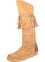 Malu Shoes Stivali donna estivi indianini cuoio forati freschi con frange lunghe borchie fondo in gomma e paglia moda ibiza