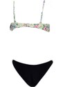 Malu Shoes Costume da bagno donna bikini swimwear con slip nero e top fantasia floreale uncinetto con ferretto push up