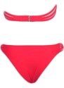 Malu Shoes Costume da bagno donna bikini corallo swimwear con slip coordinato e top bralette lungo effetto corsetto push up