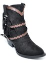 Malu Shoes Stivaletto texano camperos donna nero a punta con frange borchie e fibbia tacco western moda roxanne tendenza