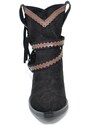 Malu Shoes Stivaletto texano camperos donna nero a punta con frange borchie e fibbia tacco western moda roxanne tendenza