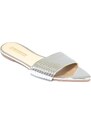 Malu Shoes Pantofoline donna argento a punta tallone scoperto fascia striata laminata lucida linea comfy chic