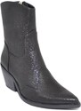 Malu Shoes Tronchetto donna camperos stivaletto nero in lurex satinato con tacco western 5 cm comodo moda trend