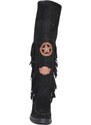 Malu Shoes Stivali donna indianini nero scamosciati alti sopra al ginocchio frange zeppa interna 5 cm cinturino fibbia stemma moda