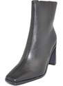 Malu Shoes Stivaletti alti tronchetti donna pelle nera punta quadrata tacco squadrato tono su tono moda glamour tendenza
