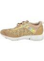 Malu Shoes Sneakers bassa donna glitterato oro effetto sirena con fondo bianco fortino in tinta rigato moda comfort antistrecth