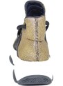 Malu Shoes Scarpe donna sneakers bassa in tessuto calzino lycra oro made in italy lacci neri fondo alto bicolore moda giovanile