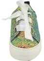 Malu Shoes Sneaker donna glitterata effetto sirena vera pelle chiusura nastri made in italy risvoltabili fondo bianco alto glamour