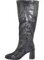 Stivali donna corina a punta quadrata neri fatti a mano in spagna gambale stretto tacco largo 5 cm stampa cocco