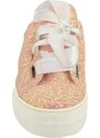 Malu Shoes Sneaker donna glitterata rosa cipria vera pelle chiusura nastri made in italy risvoltabili fondo bianco alto glamour