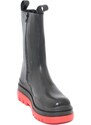 Malu Shoes Stivale donna aderente nero chelsea boot meta' polpaccio elastico fondo alto platform nero e rosso con zip moda