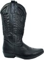 Malu Shoes Stivali donna camperos texani stile western neri con fantasia laser su pelle tinta unita altezza polpaccio