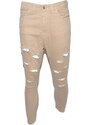 Malu Shoes Pantaloni uomo beige camel chino con strappi slim fit in cotone tinta unita linea giovane elasticizzato