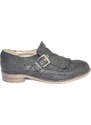 Malu Shoes Scarpe donna francesizza con fibbia retro e frange in vera pelle nubuk nero fondo gomma vintage handmade in italy