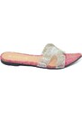 Malu Shoes Pantofoline donna rosa sirena a punta tallone scoperto fibbia h trasparente con strass linea comfy chic