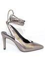Malu Shoes Scarpa tacco donna bronzo antracite sandalo punta tallone scoperto allacciatura schiava caviglia lacci scollo decollete