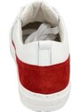 Malu Shoes Scarpe sneakers bassa uomo vera pelle bianco con occhiello oro liscia basic fondo zigrinato fascia rosso made in italy