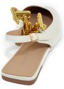Malu Shoes Scarpe donna mules ballerine mocassino raso terra tallone scoperto bianco con catena oro e cinturino retro moda luxury
