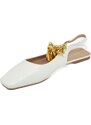 Malu Shoes Scarpe donna mules ballerine mocassino raso terra tallone scoperto bianco con catena oro e cinturino retro moda luxury