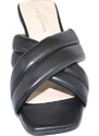 Malu Shoes Sandali donna mules nero con tacco quadrato 5 cm comoda con fascette in pelle morbida incrociata punta quadrata luxury