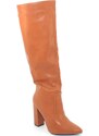 Malu Shoes Stivale donna alto rigido cuoio liscio con tacco largo texas camperos a punta moda altezza ginocchio con zip