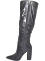 Malu Shoes Stivale donna alto rigido in pelle nero con tacco largo stampa liscio linea basic a punta moda altezza ginocchio