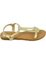 Malu Shoes Sandalo basso positano oro donna fascetta con disegno ovale e cinturino regolabile alla caviglia moda greca basic