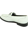 Mocassino uomo ls luisantiago con accessorio argento in vera pelle di nappa bianco spazzolato con frange suola cuoio