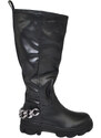 Malu Shoes Stivali donna combat boots gomma alta con catena retro nero zip altezza ginocchio moda comodo