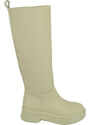 Malu Shoes Stivali donna alto in pelle beige morbido con zip e gomma alta con suola antiscivolo moda al ginocchio comodo