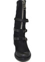 Malu Shoes Stivaletti scarpe donna nero in pelle effetto nubuk con fibbie e stringhe asimmetrico moda con zip