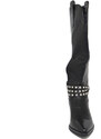 Malu Shoes Camperos alti da donna nero rigido fino al ginocchio a punta stile texano moda con catena rimovibile tendenza moda