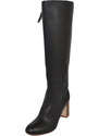Malu Shoes Stivale donna nero in vera pelle di nappa con suola e tacco comodo in cuoio zip lunga liscio rigido moda handmade glam