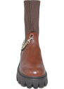 Malu Shoes Stivaletto donna combat boots cuoio marrone calzino e catena accessorio rimovibile fondo alto carrarmato moda tendenza