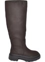 Malu Shoes Stivali donna alto in pelle impermeabile marrone opaco zip gomma alta suola combat antiscivolo moda al ginocchio comodo