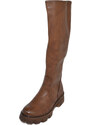 Malu Shoes Stivali donna alto in pelle marrone elastico polpaccio zip gomma alta suola combat antiscivolo moda al ginocchio comodo