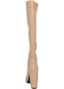 Malu Shoes Stivale donna alto rigido in pelle nude beige carne tacco largo liscio linea basic a punta moda altezza ginocchio zip