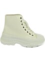 Malu Shoes Sneakers alta donna stivaletto basic punta bianco gomma platform ondulata lacci moda tendenza street