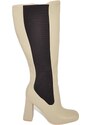 Malu Shoes Stivale alto donna punta quadrata khaki liscio gambale aderente con elastico al ginocchio tacco largo 10 cm moda con zip