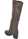 Malu Shoes Stivali donna alto punta tonda marrone gambale aderente al ginocchio liscio tacco largo 5 plateau avanti moda elegan zip
